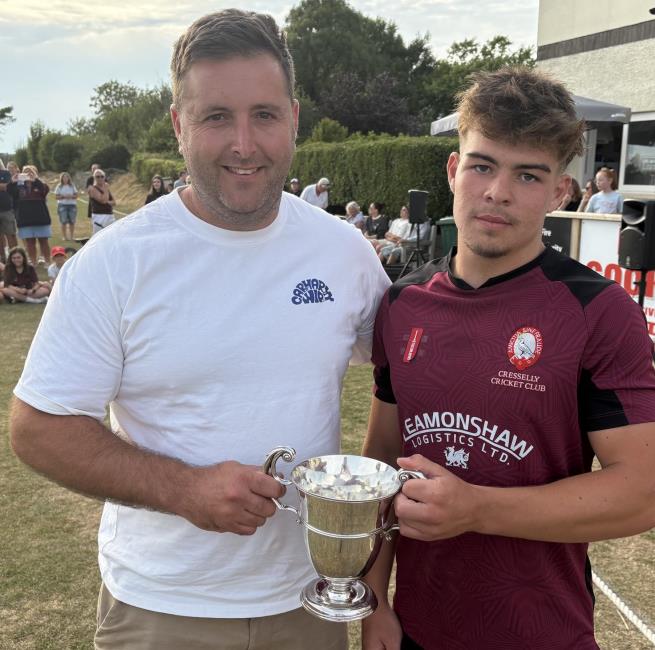 Carew Club chairman Dai Rees with Cresselly skipper Tyler James